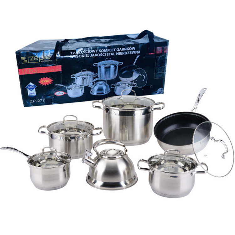 German stainless steel 12-piece set 18/10 stainless steel kettle soup pot frying pan set pot cookware set kitchen