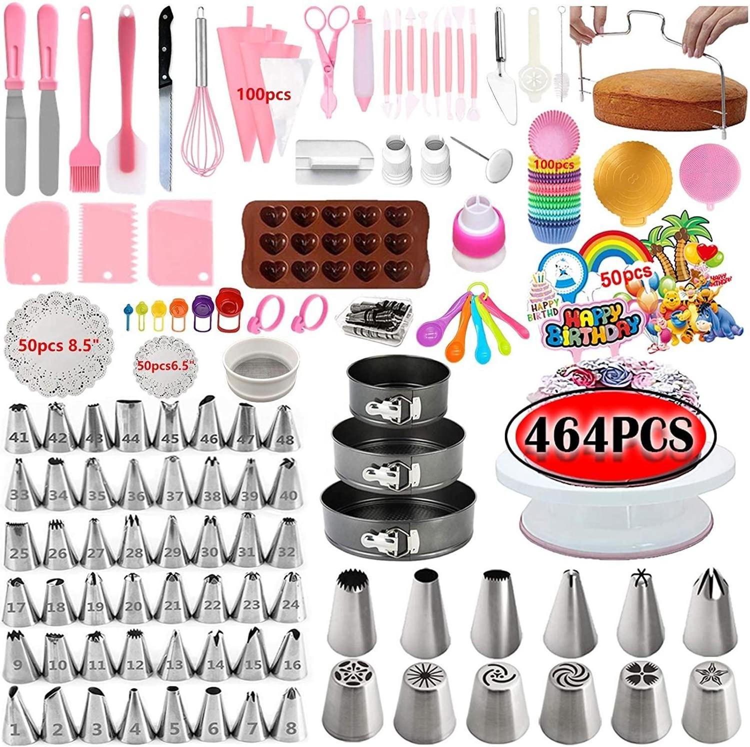 Cake Decorating Supplies Kits Upgrade 464 PCS With Springform Cake Pans Set,Cake Baking Supplies for Beginners