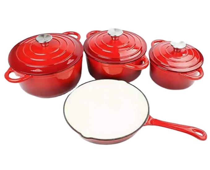 High Quality Hot Sale Cookware Enamel Cast Iron Kitchenware Pot and Pan Set