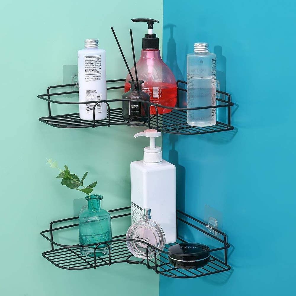 Shower Organizer Storage Bathroom Shelves Shower Caddy With Rustproof Stainless Steel Self Adhesive Hook For Toilet Dorm Kitchen