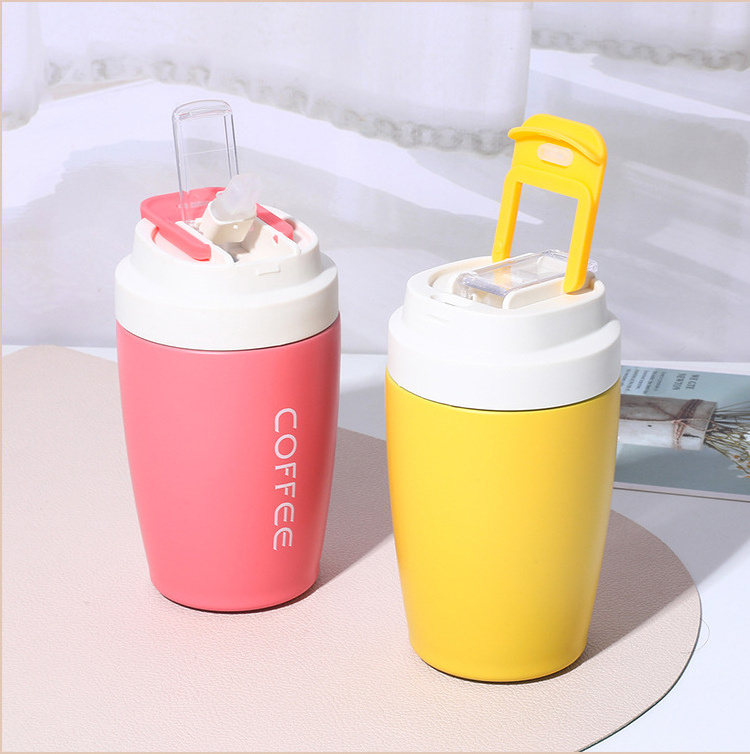 Double Wall Transparent Stainless Steel Straight Powered Coated Dome Lid Metallic Kids Personalized Cup Clip Tumbler