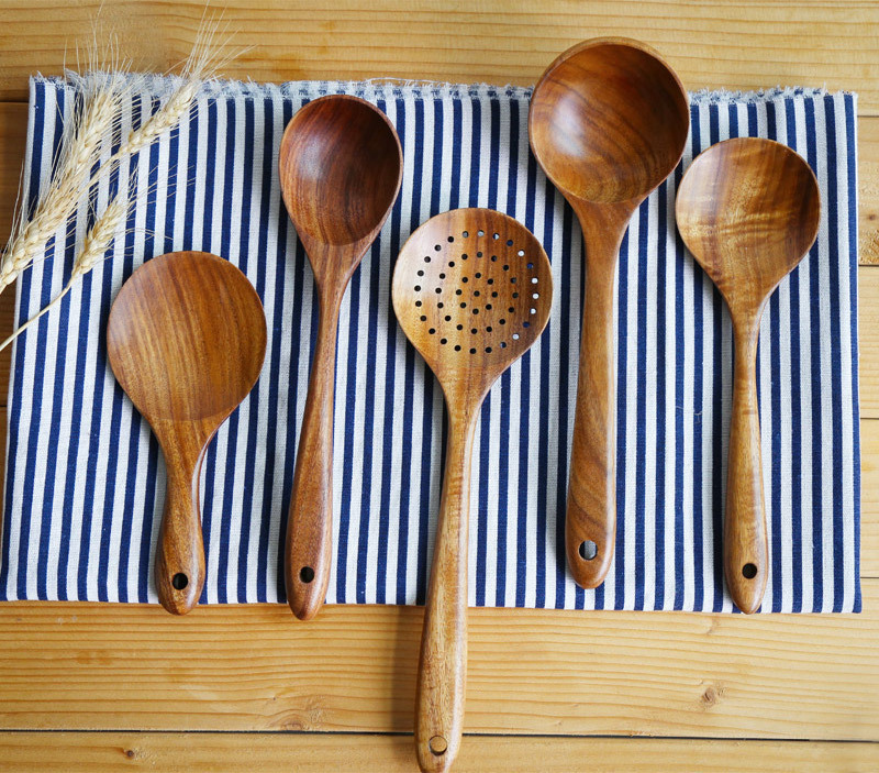 Kitchen Decor Cooking Teak Wood Utensil Set Camping Cook Wooden Tablespoon Cookware Gadgets Long Handle Spoon Spatula