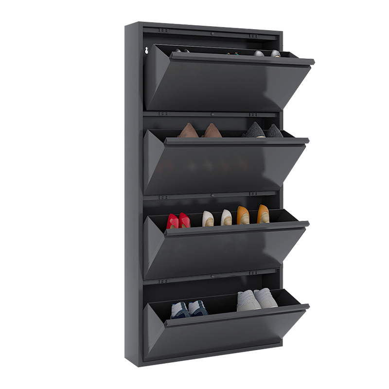 Modern high gloss white black shoe rack shelf 4 layers storage organizer cabinet