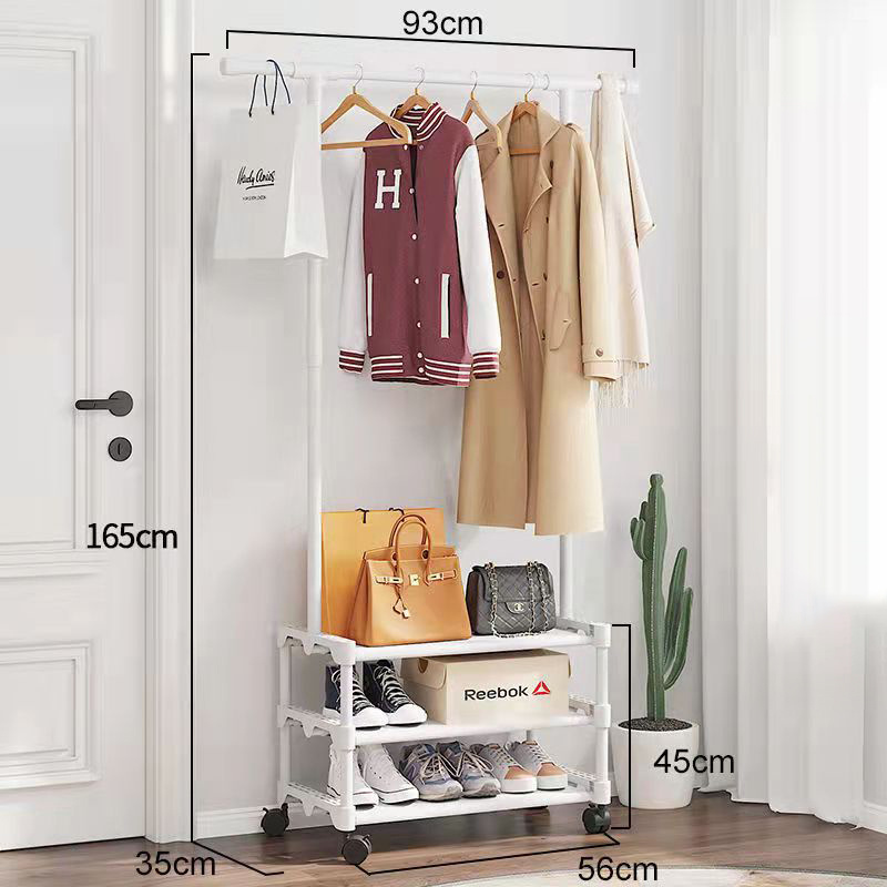 Living Room Metal Hall Tree Clothes Hanger Entryway Shoe Coat Rack with wheels