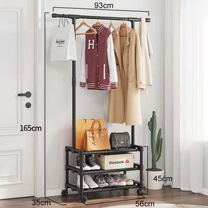 Living Room Metal Hall Tree Clothes Hanger Entryway Shoe Coat Rack with wheels