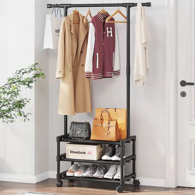 Living Room Metal Hall Tree Clothes Hanger Entryway Shoe Coat Rack with wheels