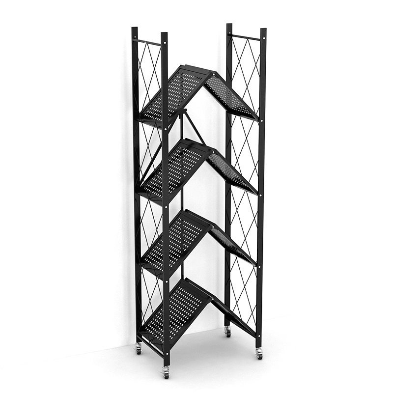 All metal 5 Layers black steel estantes kitchen white folding mobile storage rack foldable display shelf for living room