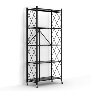 All metal 5 Layers black steel estantes kitchen white folding mobile storage rack foldable display shelf for living room