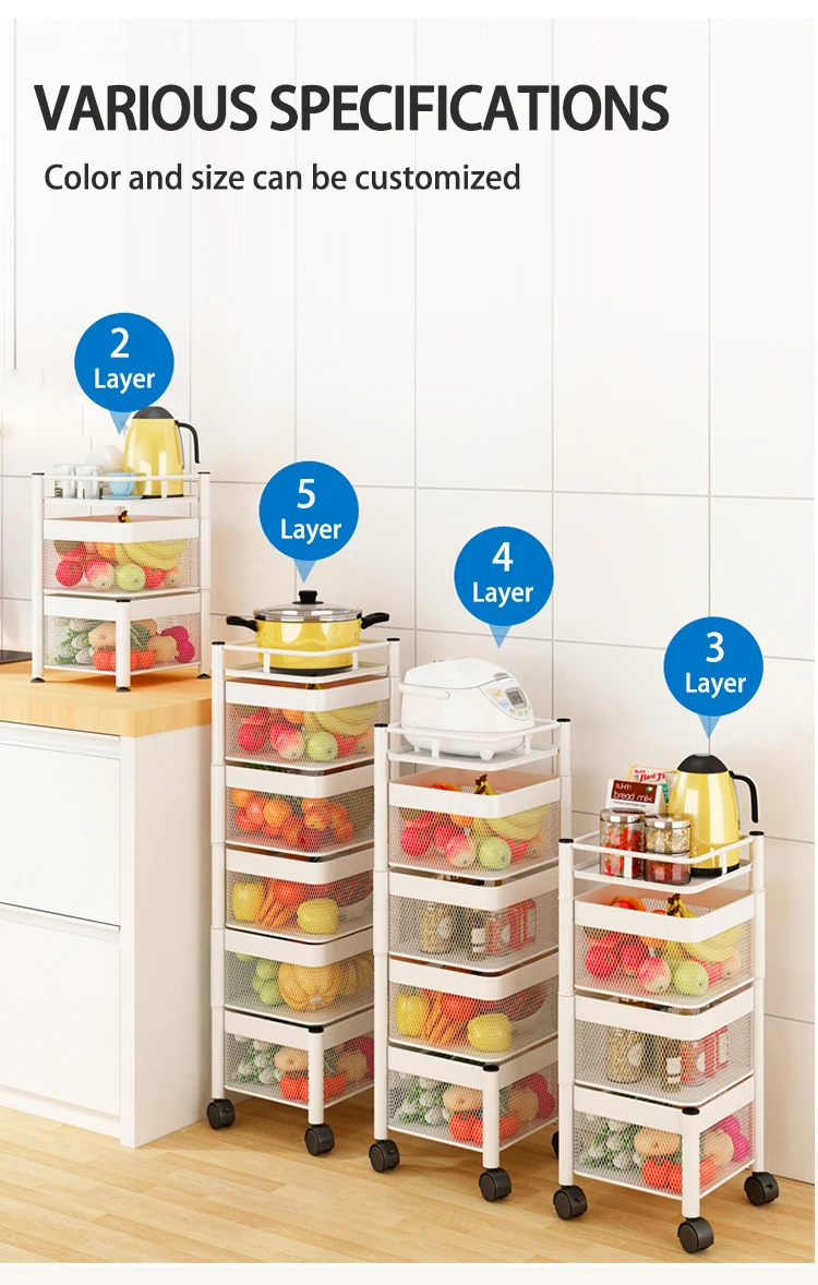 Morgie Multi-Layer Rotatable Fruit Vegetable Shelf 3 Tier 4 Tier 5 Tier Round Kitchen Rotating Storage Rack