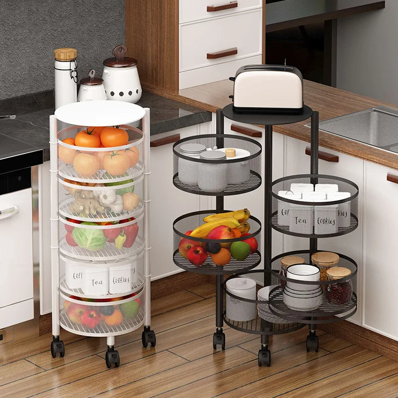 Morgie Multi-Layer Rotatable Fruit Vegetable Shelf 3 Tier 4 Tier 5 Tier Round Kitchen Rotating Storage Rack