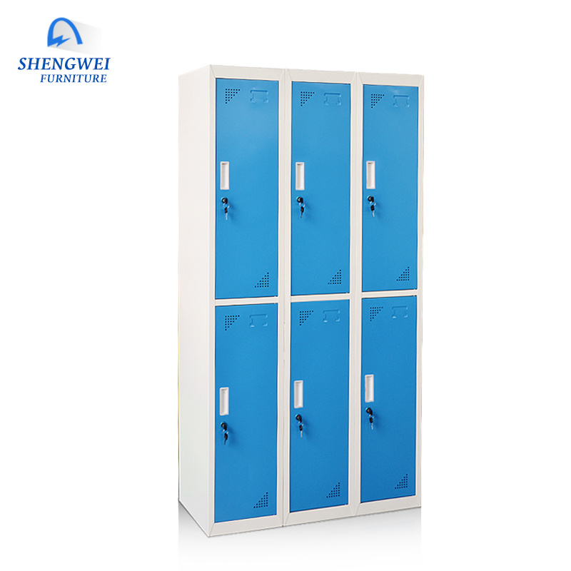 Modern beautiful boys locker bedroom furniture colourful 6 door metal clothes cupboard design