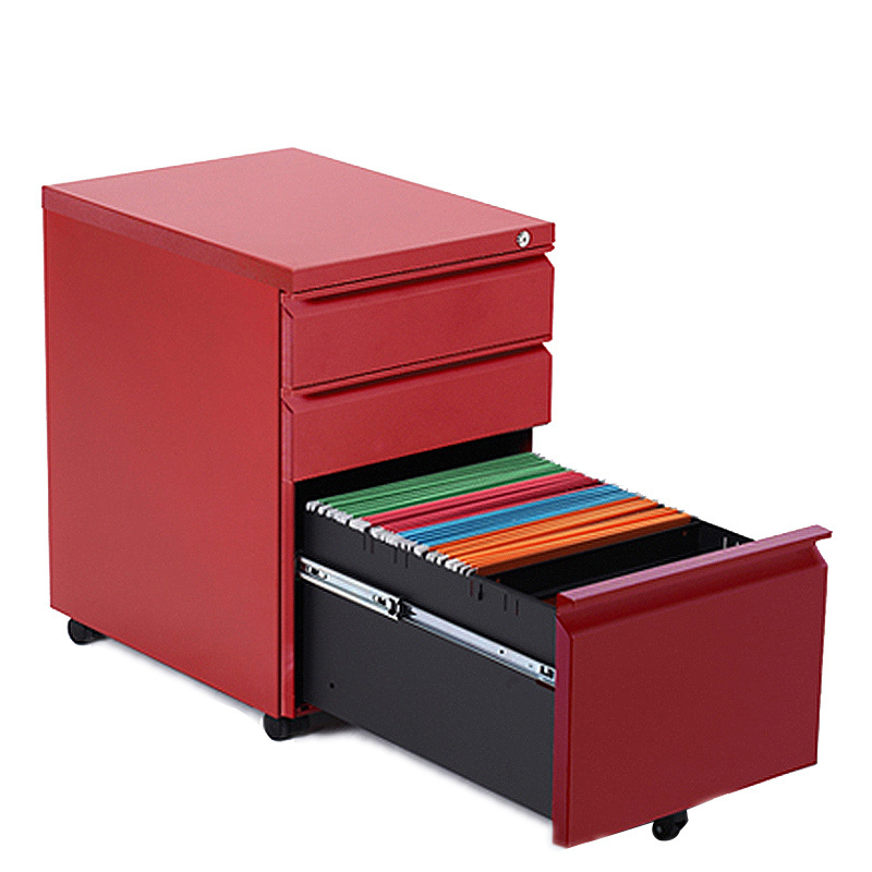 vertical 3 drawer metal mobile pedestal  colorful movable steel filing storage cabinet with wheels