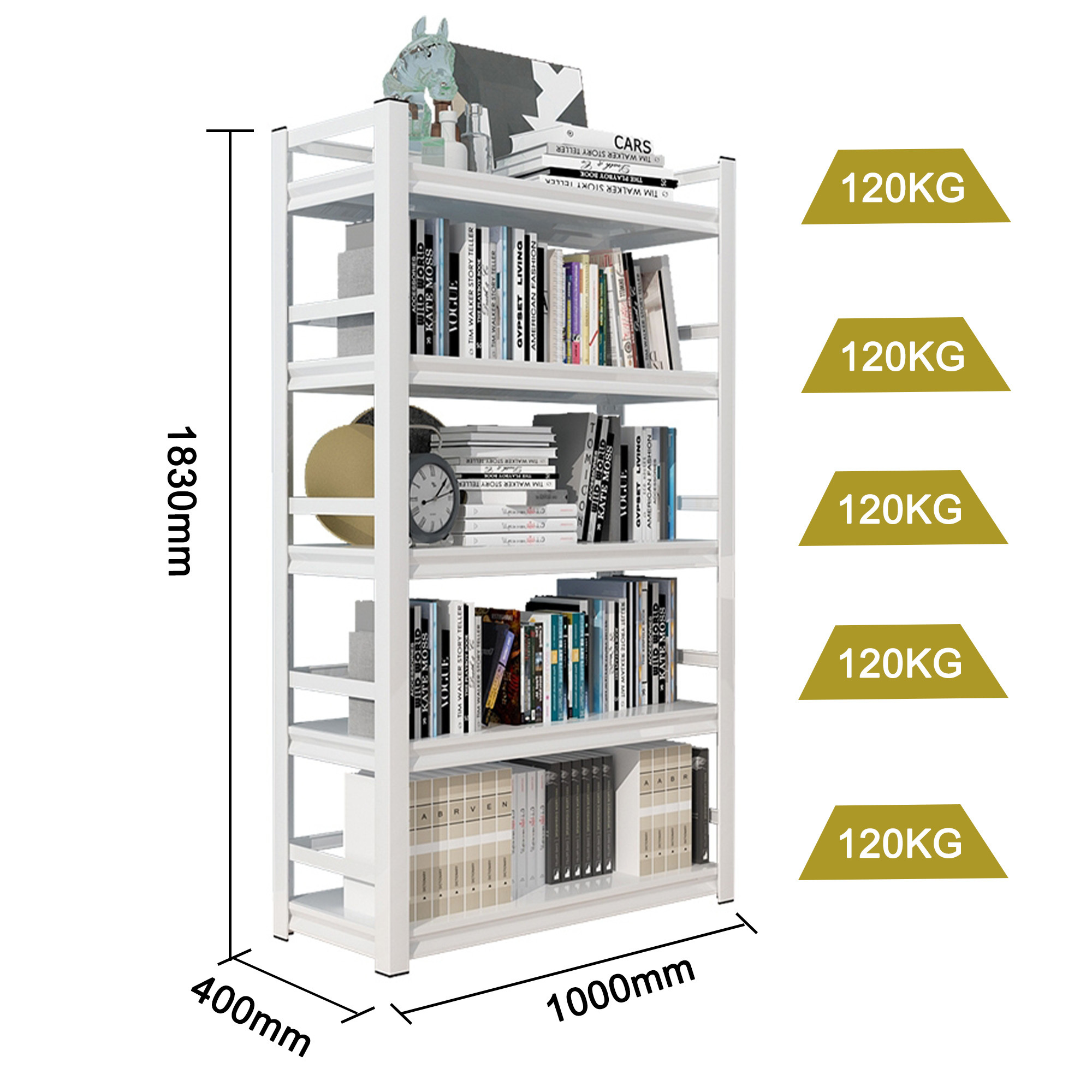 Steel shelves racking storage in white black All metal 5 layer racks shelving 3 4 5 tiers book storage boltless display rack