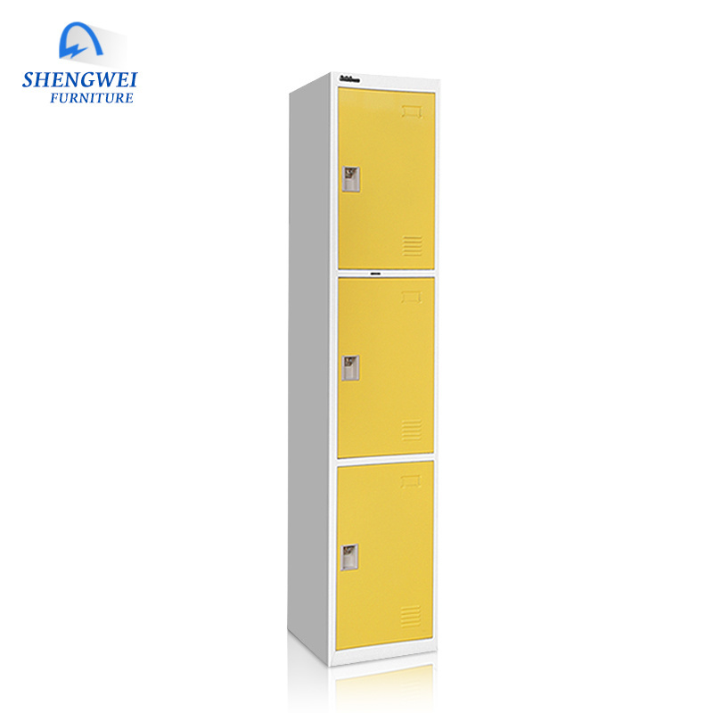 Best selling designs bedroom furniture storage cabinet 3 door steel wardrobe