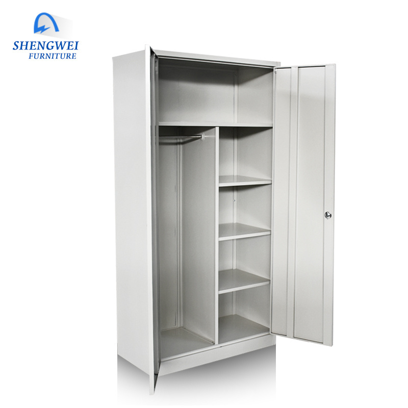 Multifunction 2 door clothes and file storage steel wardrobe cabinet for bedroom or office