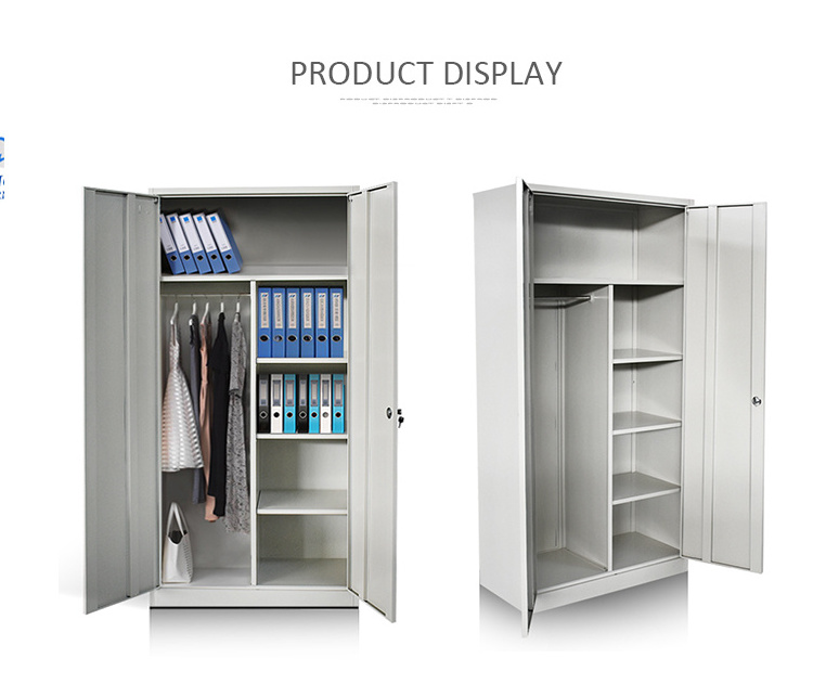 Multifunction 2 door clothes and file storage steel wardrobe cabinet for bedroom or office