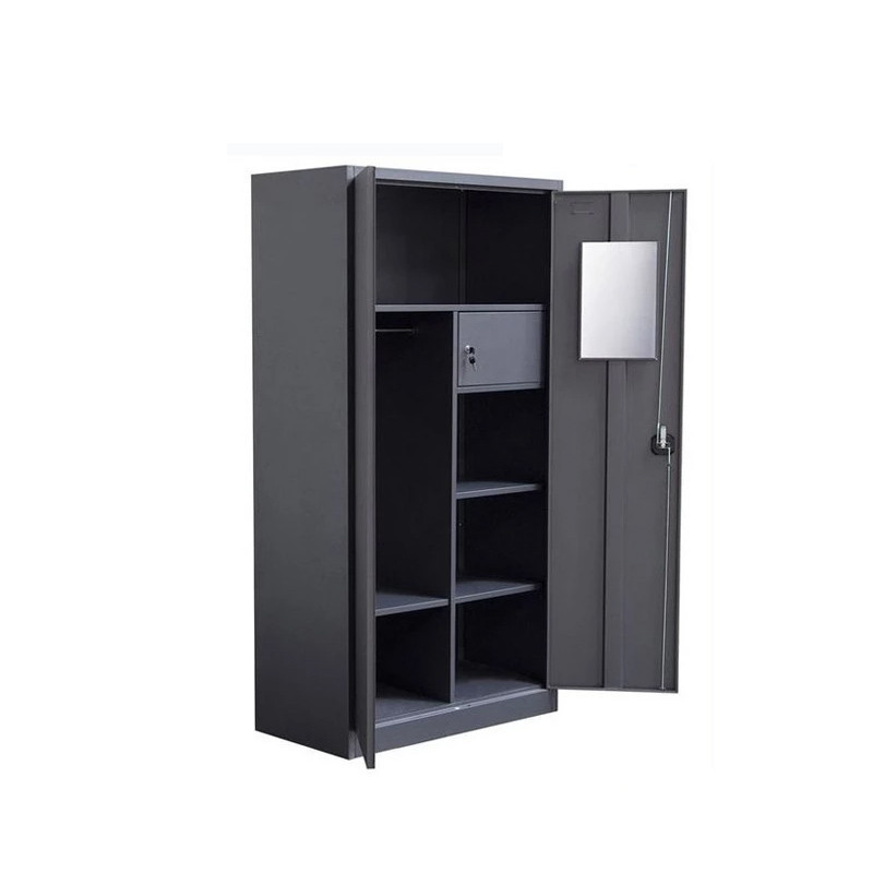 China supplier bedroom office cheap metal clothes double door storage wardrobe locker with safe box