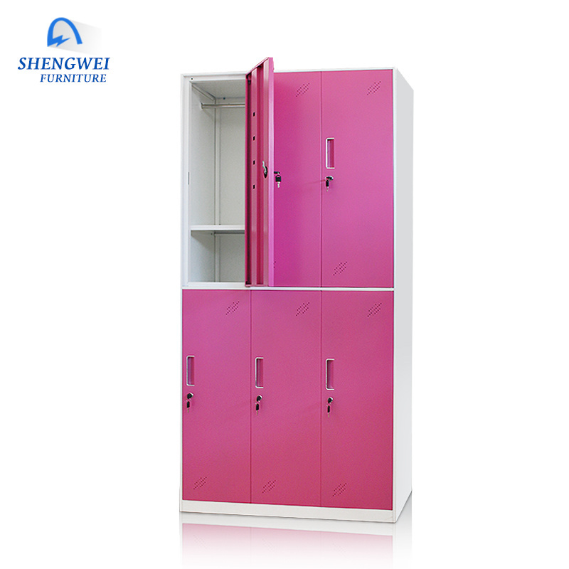 Modern beautiful boys locker bedroom furniture colourful 6 door metal clothes cupboard design