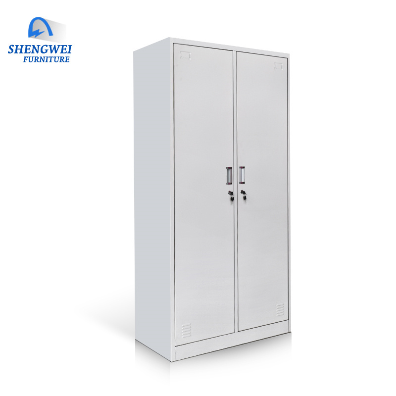 2 door customized knock down clothes hanging on wardrobe steel locker cabinet with 2 lock