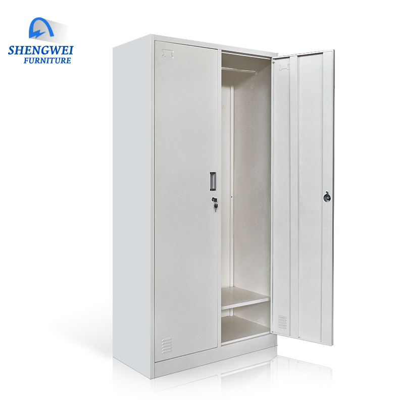 2 door customized knock down clothes hanging on wardrobe steel locker cabinet with 2 lock