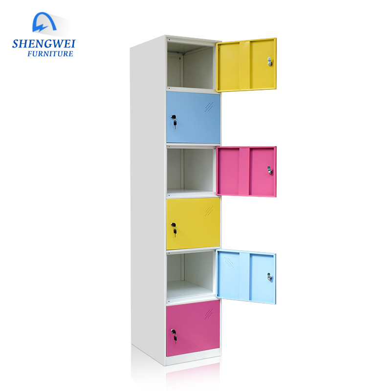 Popular 6 doors hotsale colorful locker metal clothes cabinet design mini beach locker