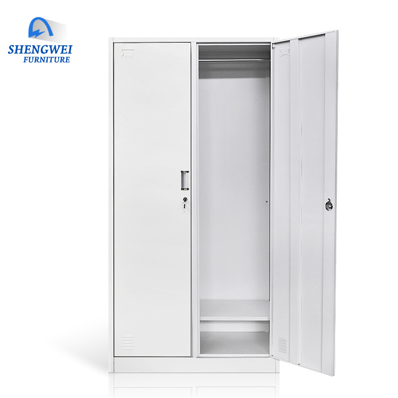 2 door customized knock down clothes hanging on wardrobe steel locker cabinet with 2 lock