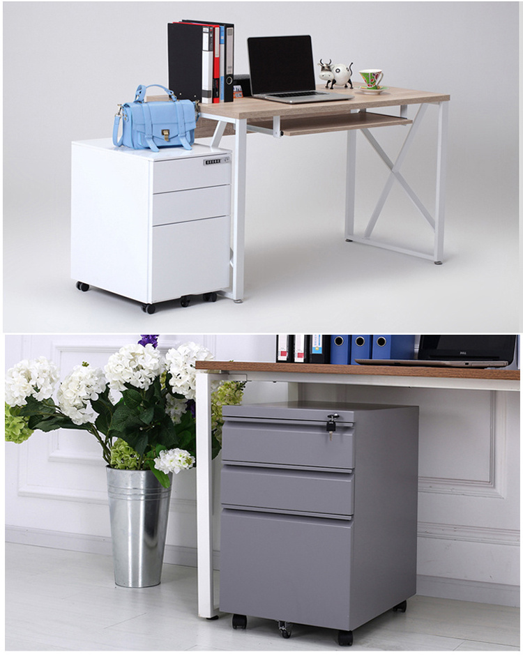 Movable Steel Metal Drawer Colorful Steel Mobile Storage File Cabinet metal  2 3 drawers mobile pedestal With Wheels