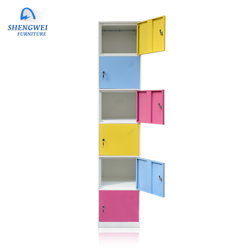 Popular 6 doors hotsale colorful locker metal clothes cabinet design mini beach locker