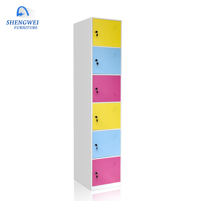 Popular 6 doors hotsale colorful locker metal clothes cabinet design mini beach locker