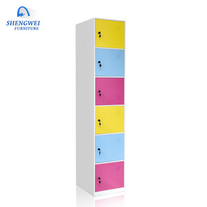 Popular 6 doors hotsale colorful locker metal clothes cabinet design mini beach locker