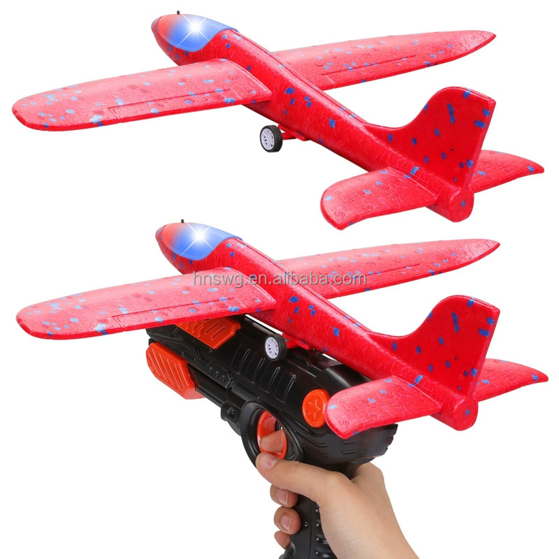 Flying Airplane Launcher Toy LED Light Plane Toy with Launcher Foam Plane One-Click Ejection Shooting Gun Flying Toys