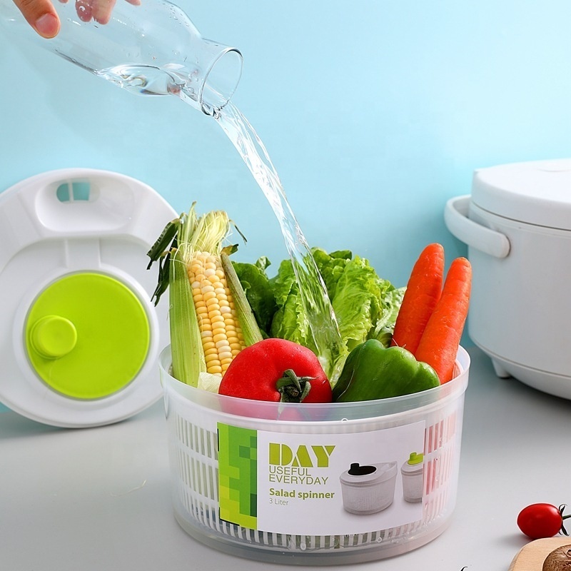 3.2L Kitchen Manual Drying Basket Leafy Vegetable Fruit Washer Choppers Plastic Quick Dryer Vegetables Salad Spinner