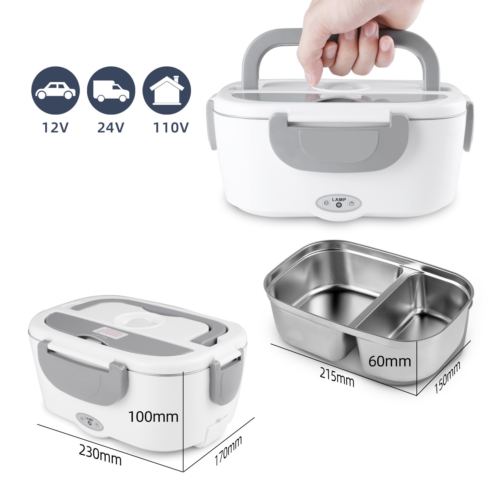 Portable Electric Heating Lunch Box Electric Self Heating Leakproof Bento Food Warmer Container