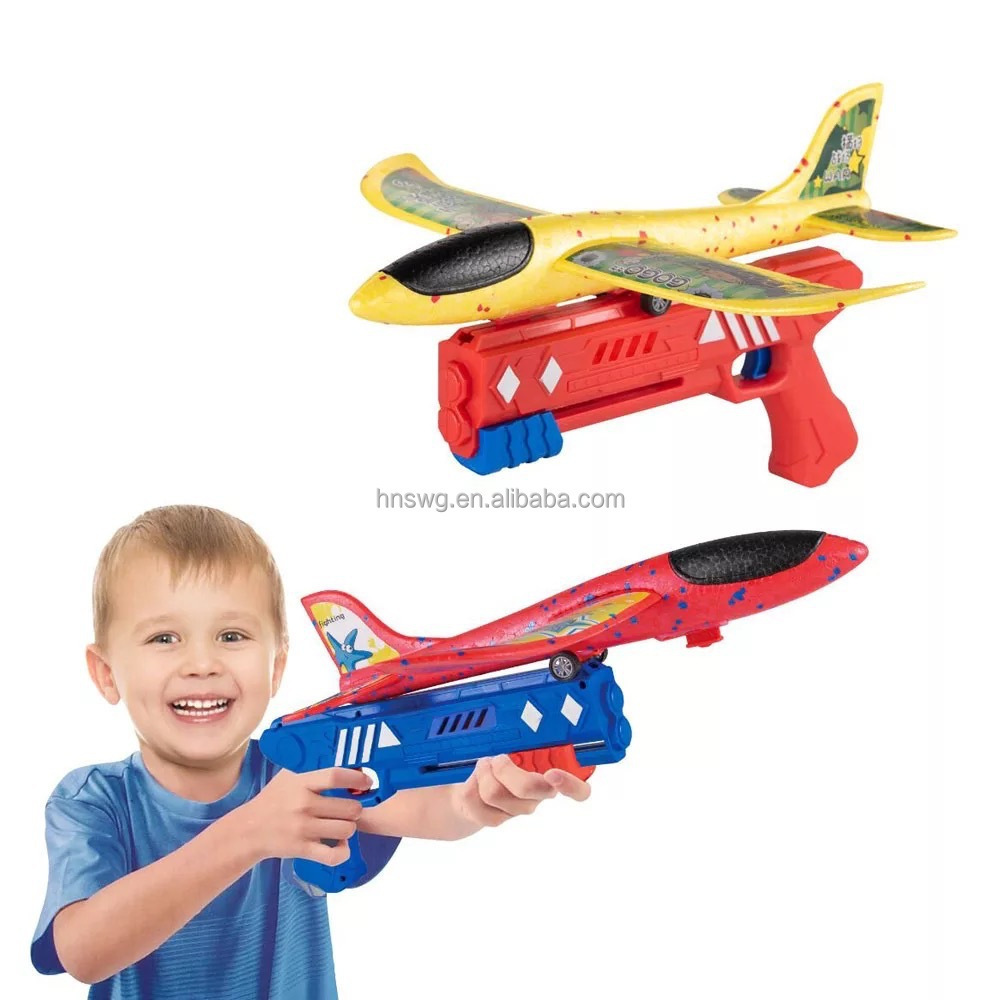 Flying Airplane Launcher Toy LED Light Plane Toy with Launcher Foam Plane One-Click Ejection Shooting Gun Flying Toys