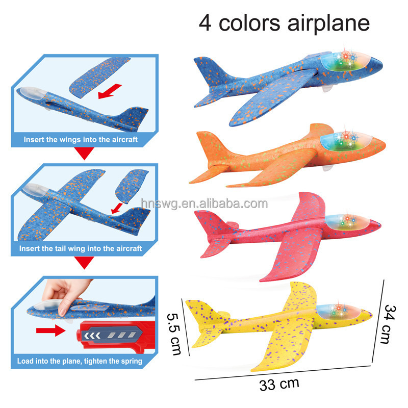 Flying Airplane Launcher Toy LED Light Plane Toy with Launcher Foam Plane One-Click Ejection Shooting Gun Flying Toys