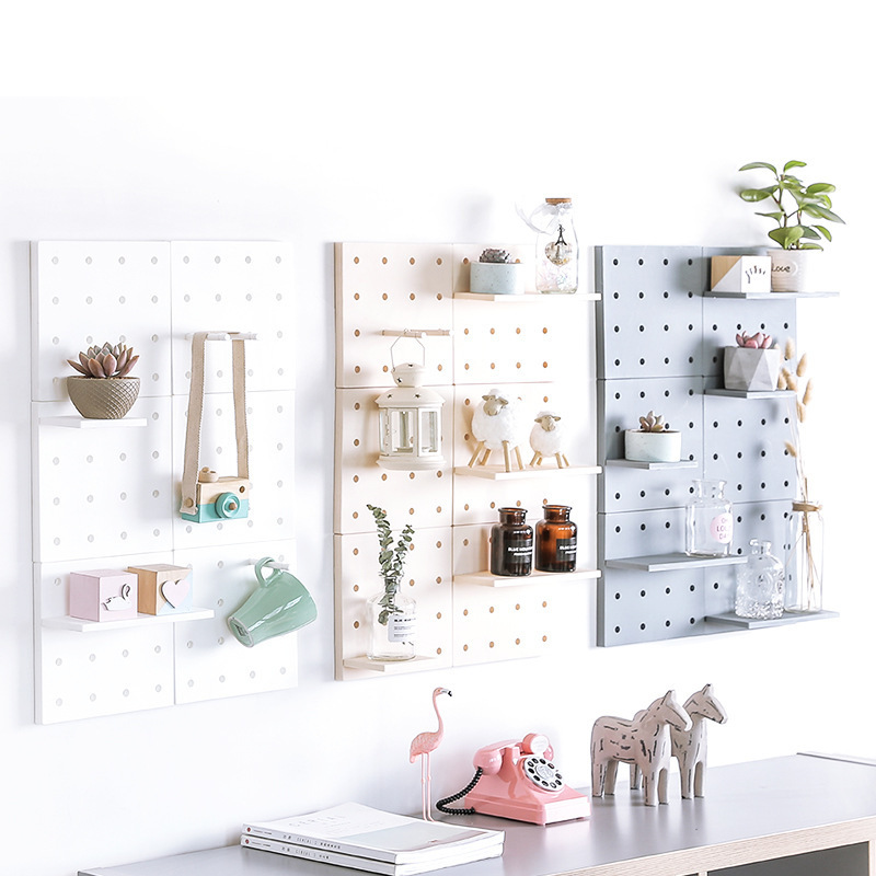 Plastic Holes Multi-functional Wall Mount No Drill Display Panel Rack Pegboard Organizer for Home