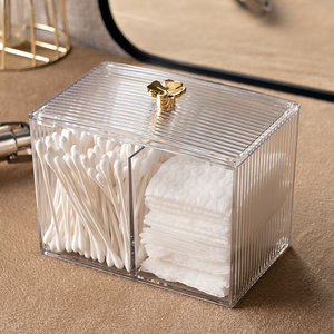 High Quality Plastic Canister Bathroom 2 Sections Clear Acrylic Box Case Cotton Pad Storage  Holder with Lid