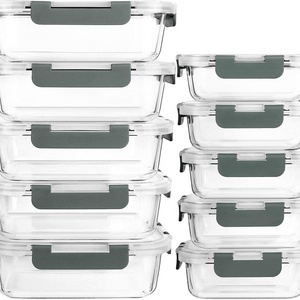 Kitchen Food Snap Locking Microwave Dishwasher Airtight Glass Meal Prep Containers with Lid