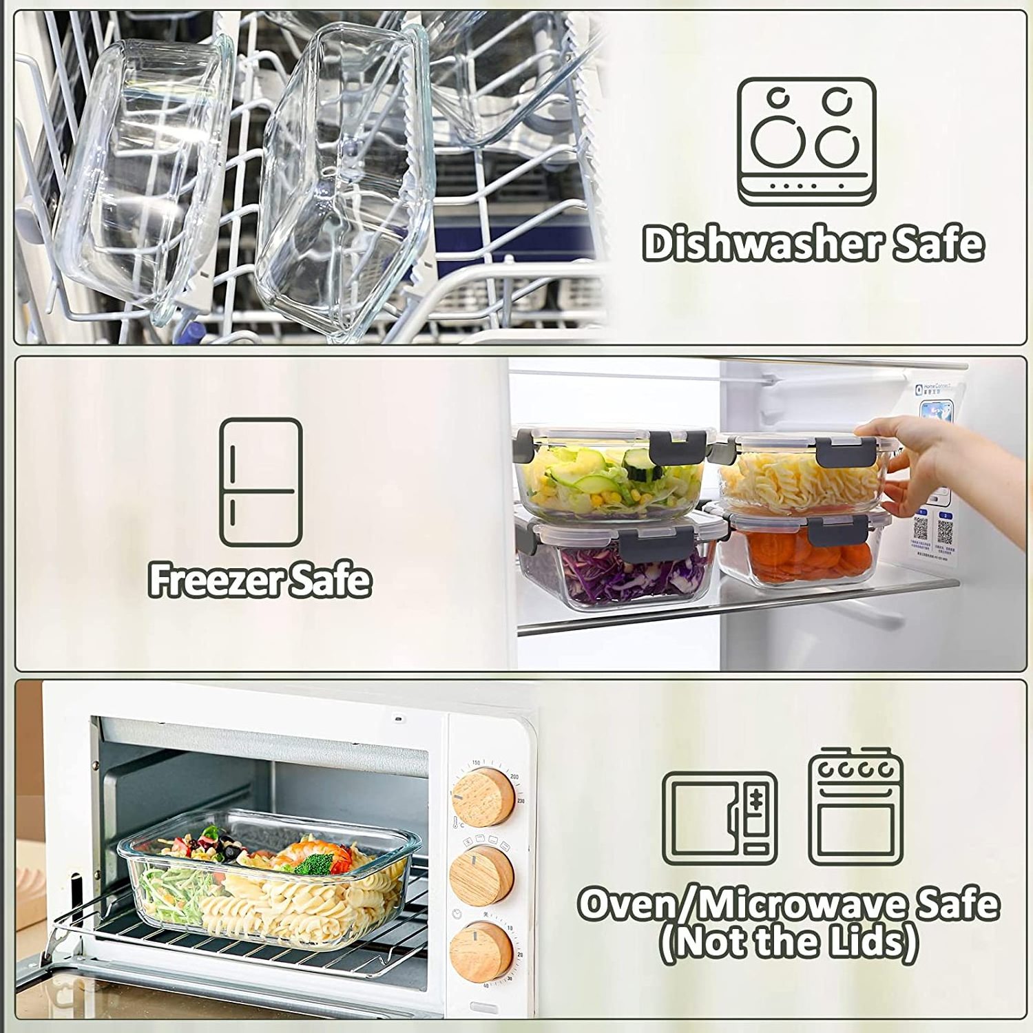 Kitchen Food Snap Locking Microwave Dishwasher Airtight Glass Meal Prep Containers with Lid