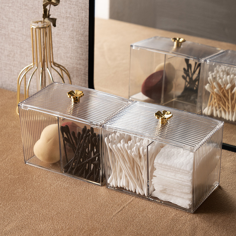 High Quality Plastic Canister Bathroom 2 Sections Clear Acrylic Box Case Cotton Pad Storage  Holder with Lid