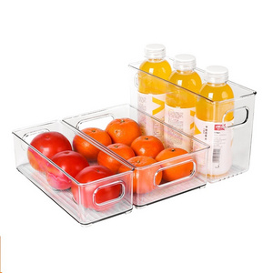 BPA-free Kitchen Transparent PET Fridge Fruit Vegetable Pantry Bin Storage Organizer with Handle