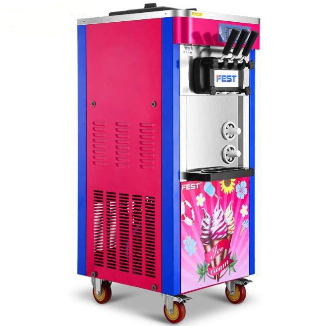 Three Color Ice Cream Machine Commercial Automatic Cone Sundae Vertical Three Head Soft Ice Cream Machine