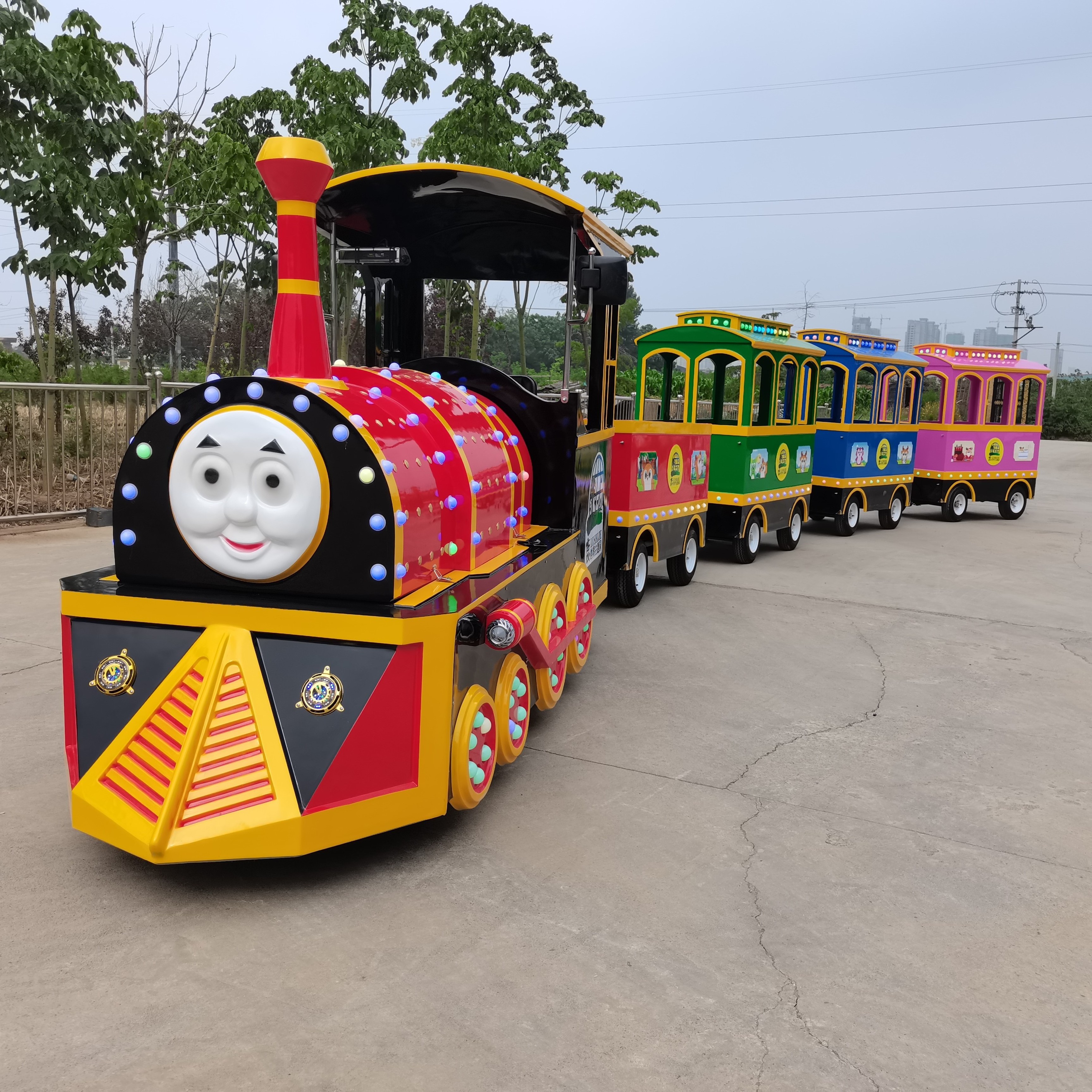 China Direct Sale Amusement Park Kiddie Fairground Trackless Train Ride Kiddie Fairground Sightseeing Train Rides For Sale