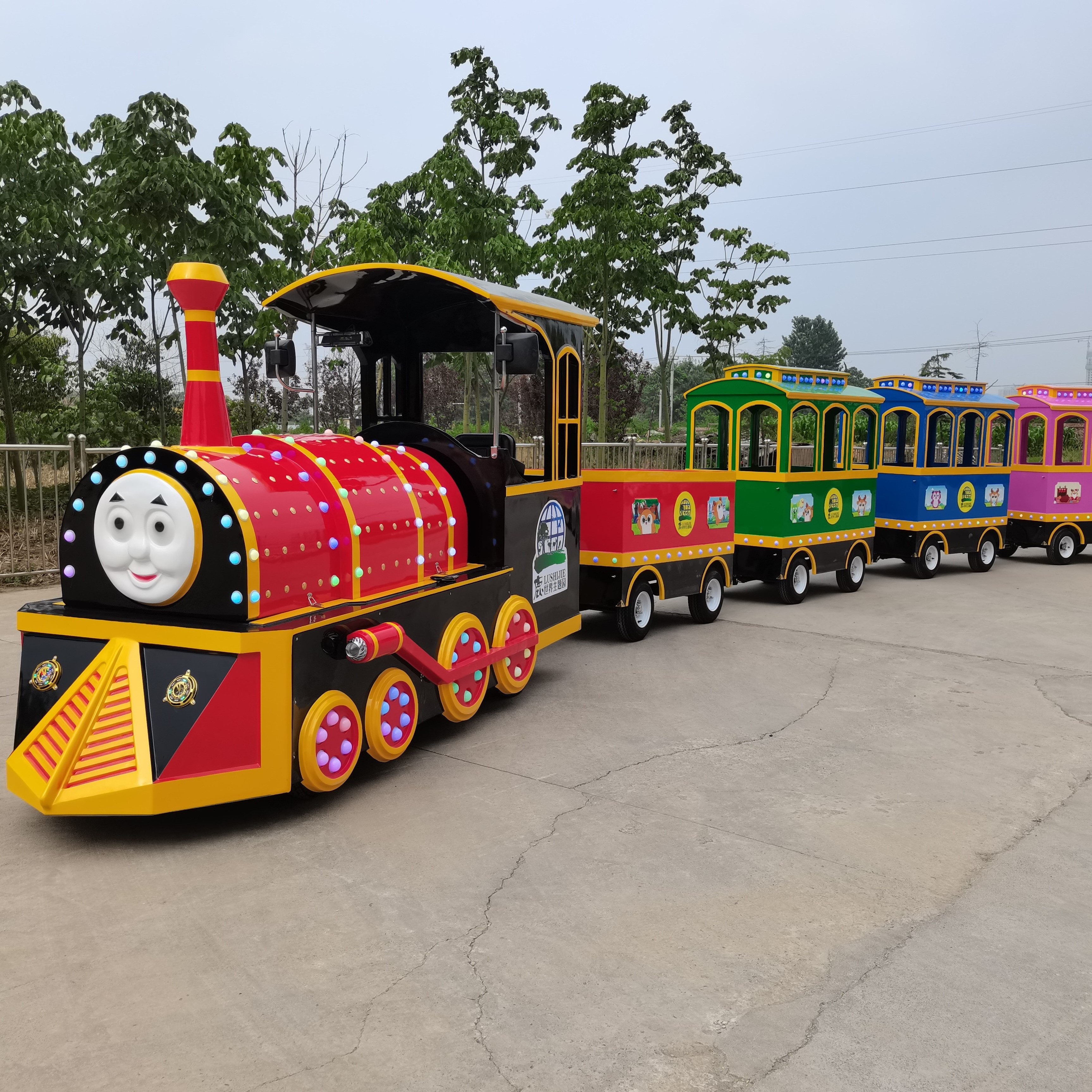 China Direct Sale Amusement Park Kiddie Fairground Trackless Train Ride Kiddie Fairground Sightseeing Train Rides For Sale