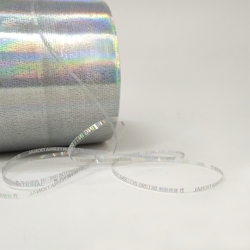 PET Transparent UV Prining Customized Security Tear Strip Tape Holographic Letters Thread in Roll