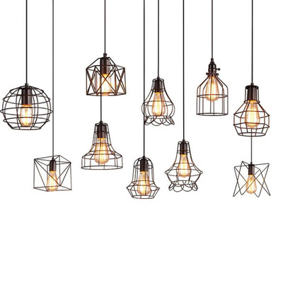 Industry Retro Metal Hanging Lamp Geometric Farmhouse Chandelier Modern Retro Bird Cage Pendant Light