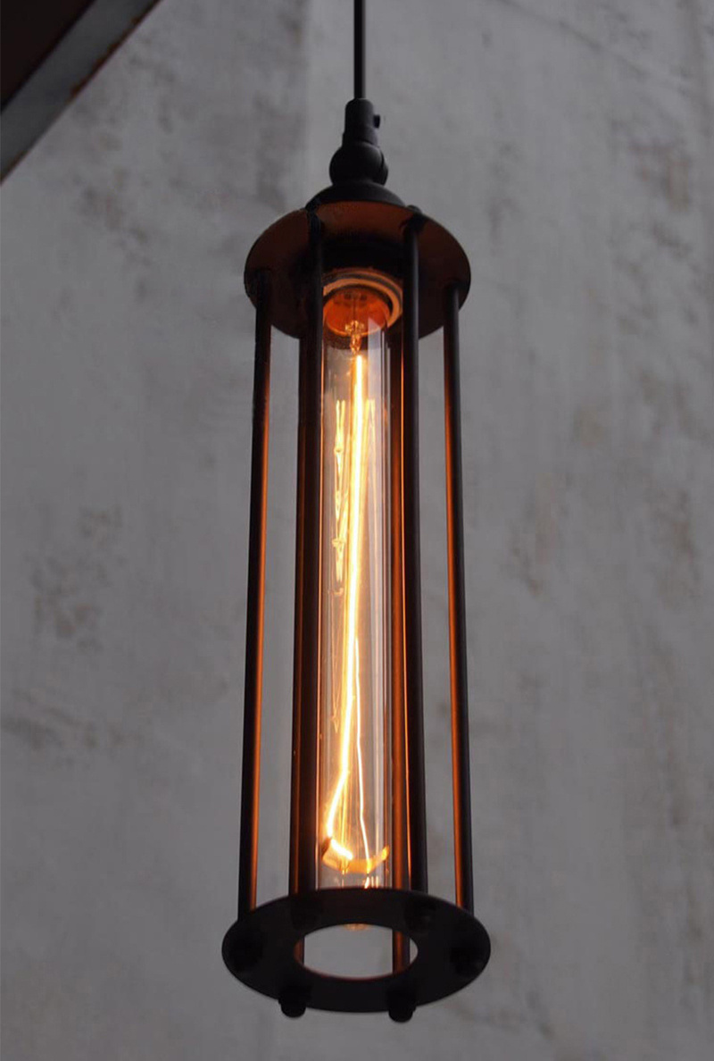 Industrial Long Tube Warm White Edison Bulb Metal Pendant Light E27