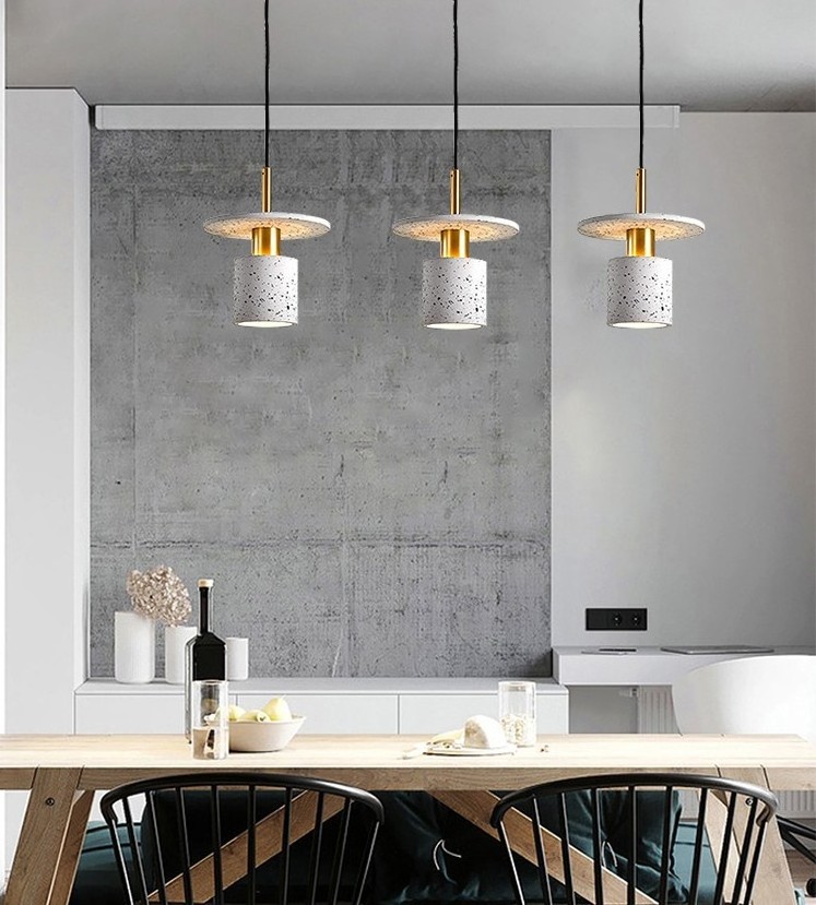 Nordic Contemporary Modern Terrazzo Brass Chandelier Simple Restaurant Bar Hall LED Cement Hanging Light