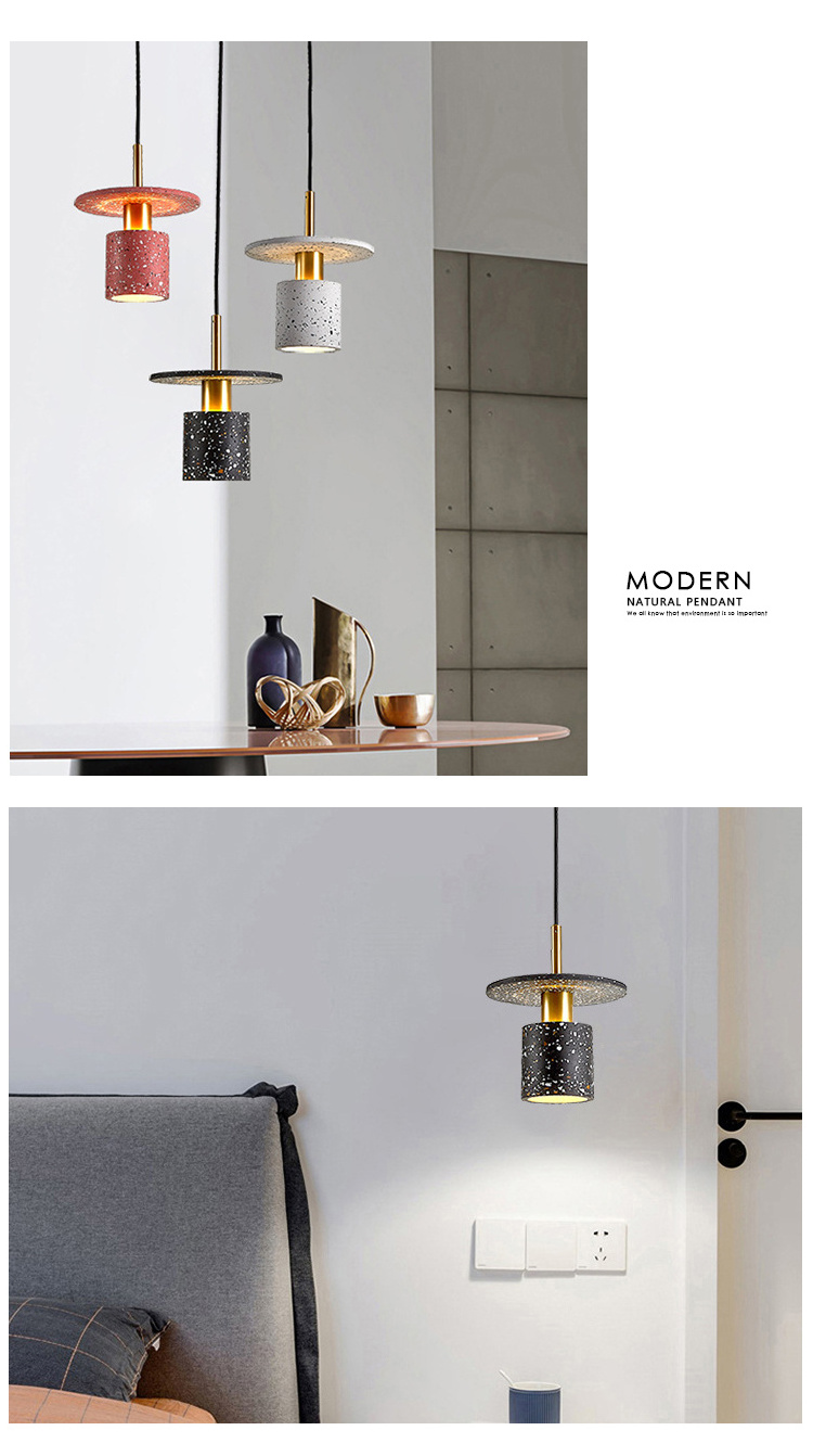 Nordic Contemporary Modern Terrazzo Brass Chandelier Simple Restaurant Bar Hall LED Cement Hanging Light