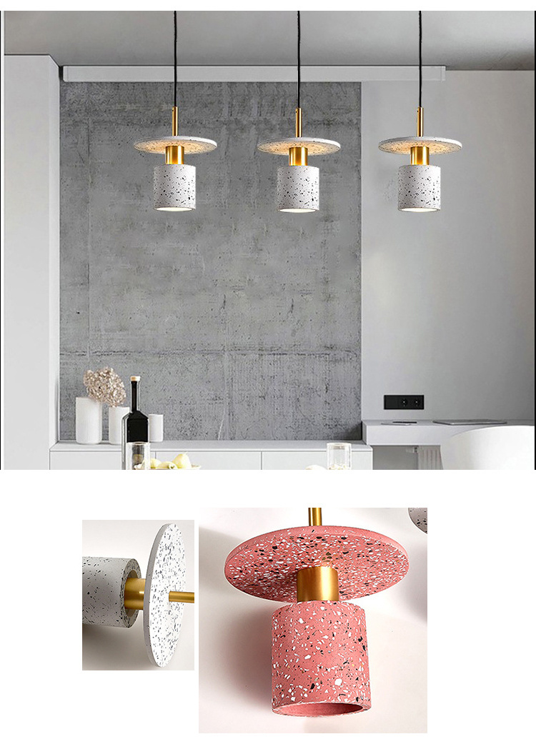 Nordic Contemporary Modern Terrazzo Brass Chandelier Simple Restaurant Bar Hall LED Cement Hanging Light